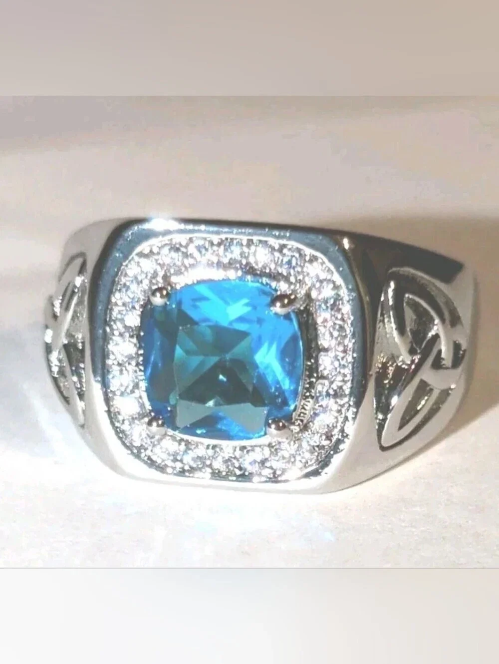 Classic Bright Men's Lab-Created Diamond Topaz Ring with Golden Accents